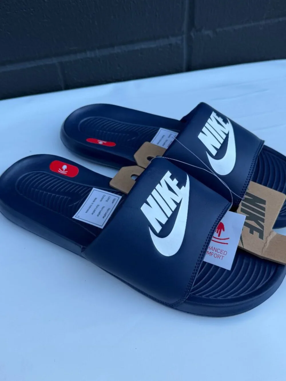 NWT Nike Men's US 9-13 Midnight Navy/White Victori One Slides CN9675-401